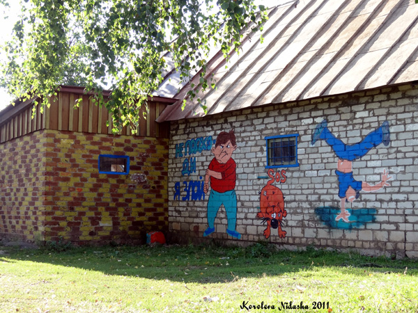 Граффити Не подходи, я злой на гараже в деревне Харламово в Камешковском районе Владимирской области фото vgv