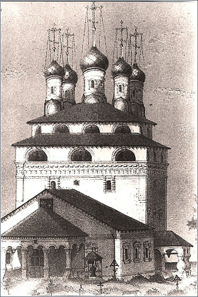 Богоявленский собор на гравюре XIX века в Вязниковском районе Владимирской области фото vgv