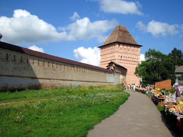 Проездная башня и стены Спасо-Евфимиева монастыря в Суздальском районе Владимирской области фото vgv