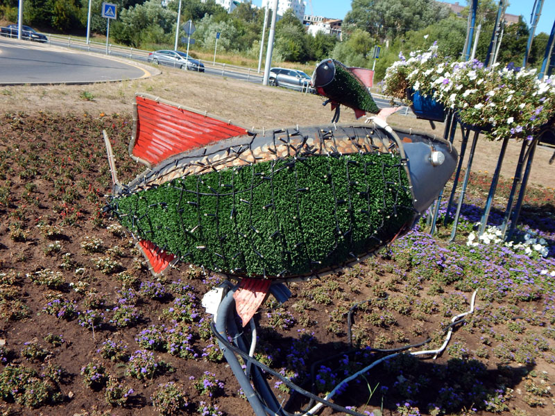 декоративная клумба «Рыбки» на Лыбедской магистрали у поворота на Гагарина во Владимире фото vgv