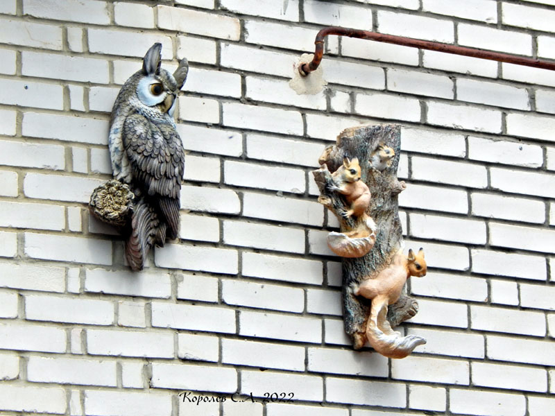 Сова и Белки на стене бода 13 на улице Центральная в Спасском во Владимире фото vgv